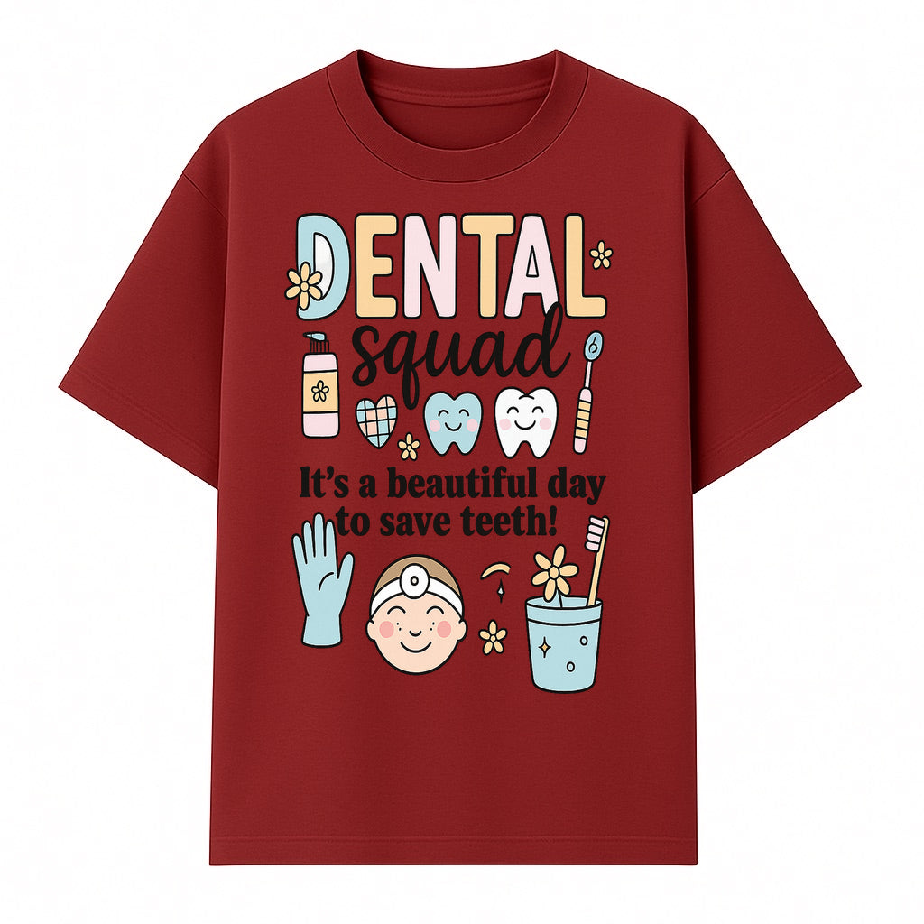 Dental Squad Fun Art Print - Cute Tooth & Dentist Design, Positive Dental Hygiene Quote for Kids' Room or Office Decor - T-shirt 1758250124900.jpg