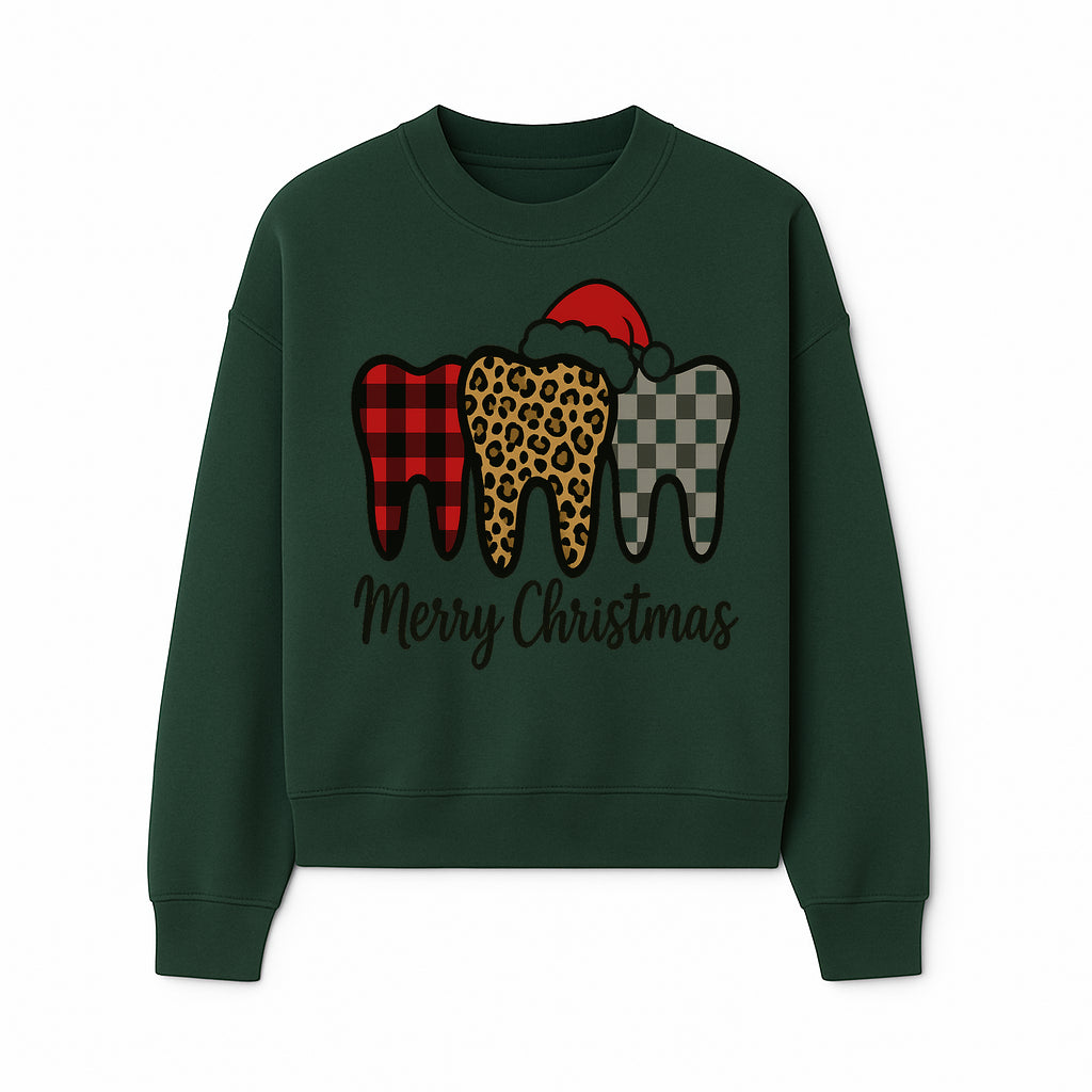 Merry Christmas Tooth Decor, Cute Dental Holiday Art, Christmas Plaid Teeth Design, Festive Dental Gifts for Dentists and Hygienists - Sweatshirt 1758250125019.jpg