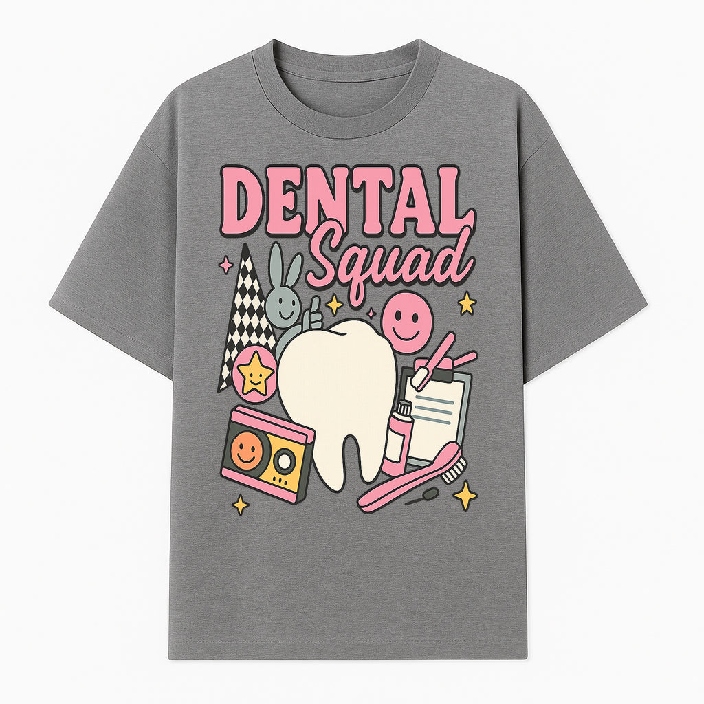 Dental Squad Fun Graphic Tee - Cute Tooth, Bunny, Smiley Faces, Kids' Dental Awareness Shirt, Tooth Fairy Theme - T-shirt 1758250125071.jpg