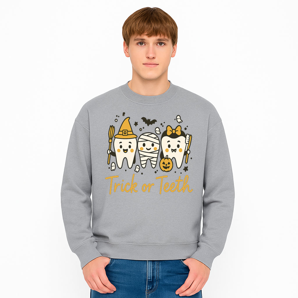 Halloween Trick or Teeth Tooth Fairy Kids T-Shirt, Cute Tooth Characters with Pumpkin, Spooky Ghosts, Fun Dental Theme for Children - Sweatshirt 1758250125146.jpg