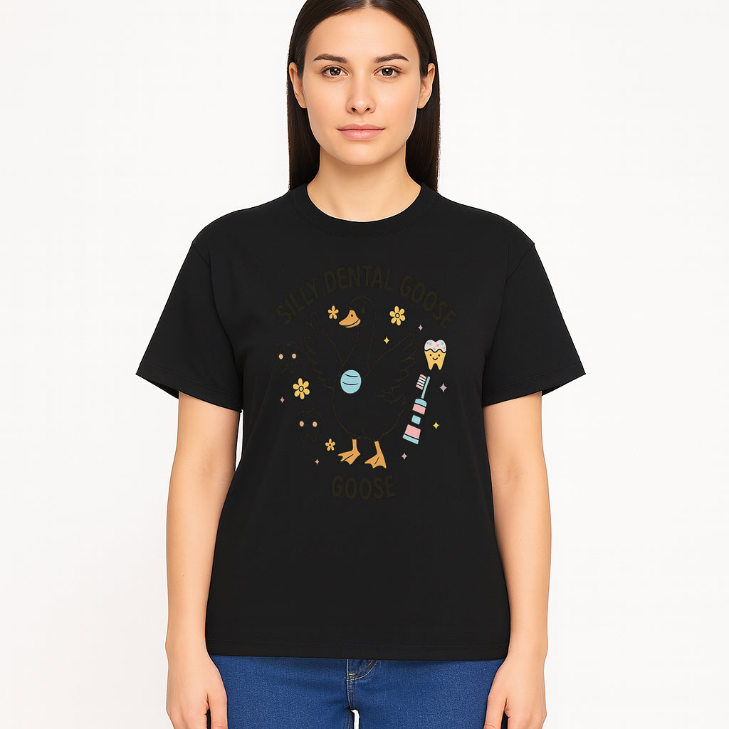Silly Dental Goose Graphic Tee for Kids - Cute Toothbrush & Teeth Design, Fun Animal Apparel for Children's Dental Hygiene Awareness - T-shirt 1758250125272.jpg