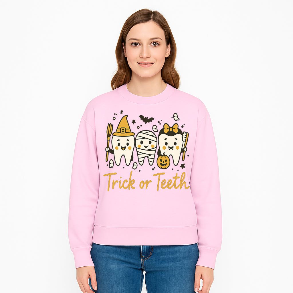 Halloween Trick or Teeth Tooth Fairy Kids T-Shirt, Cute Tooth Characters with Pumpkin, Spooky Ghosts, Fun Dental Theme for Children - Sweatshirt 1758250125312.jpg