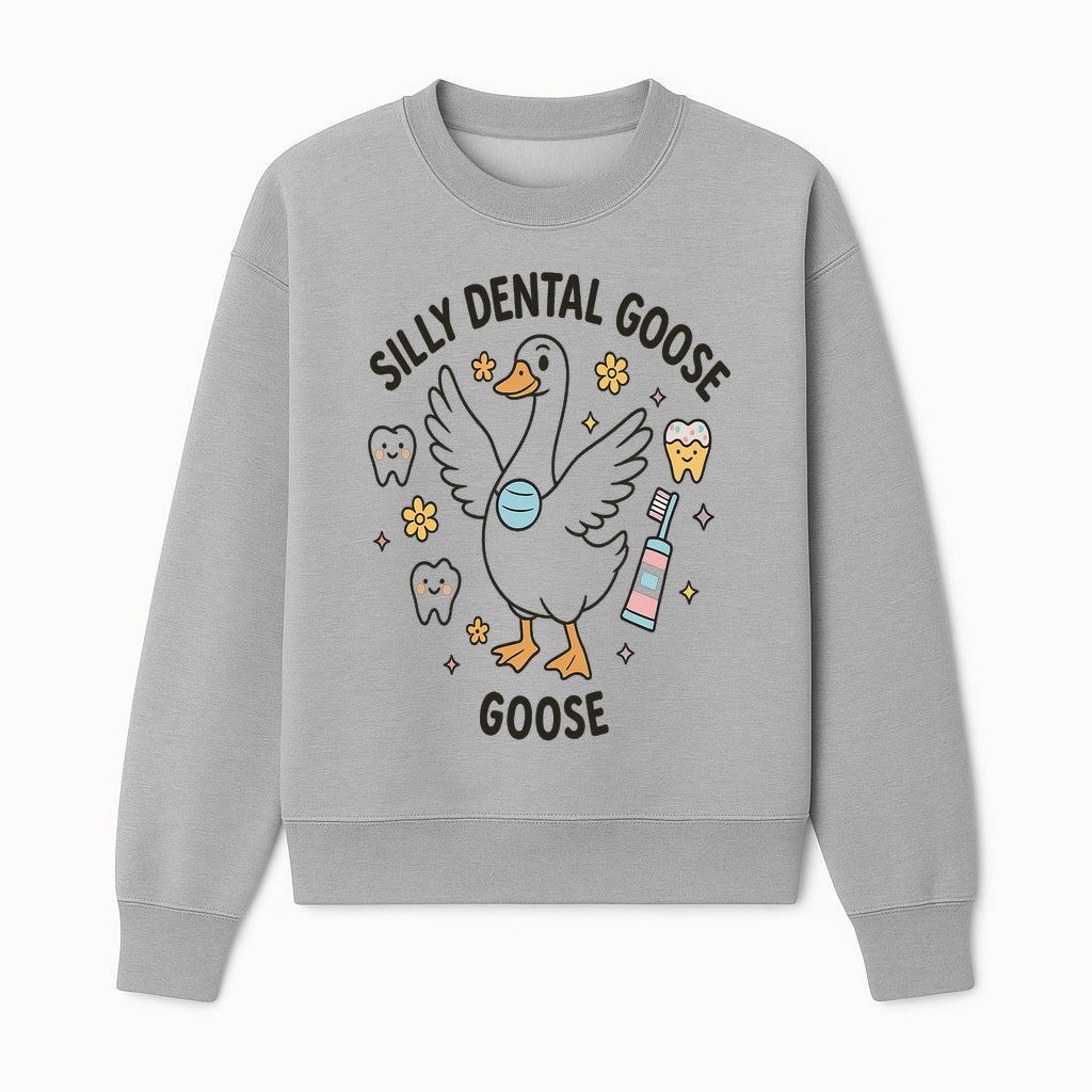 Silly Dental Goose Graphic Tee for Kids - Cute Toothbrush & Teeth Design, Fun Animal Apparel for Children's Dental Hygiene Awareness - Sweatshirt 1758250125399.jpg