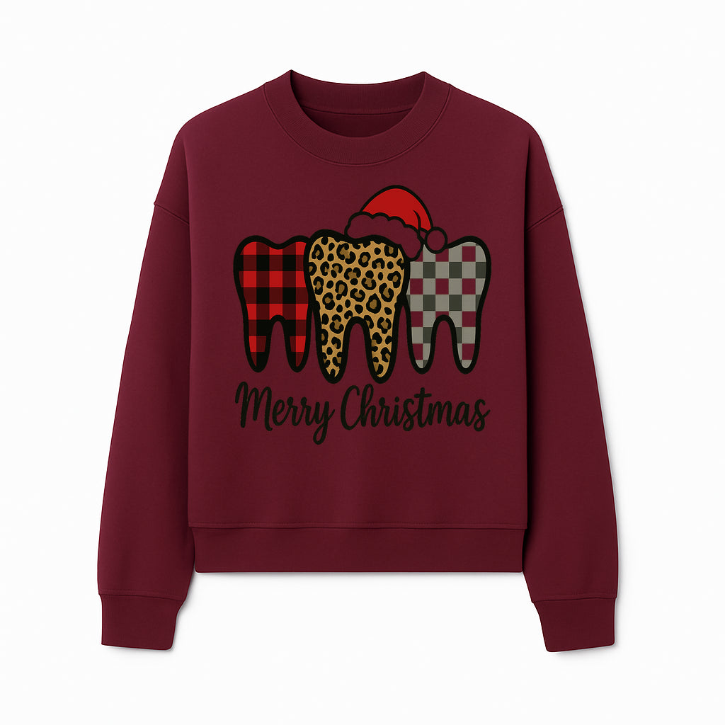Merry Christmas Tooth Decor, Cute Dental Holiday Art, Christmas Plaid Teeth Design, Festive Dental Gifts for Dentists and Hygienists - Sweatshirt 1758250125618.jpg