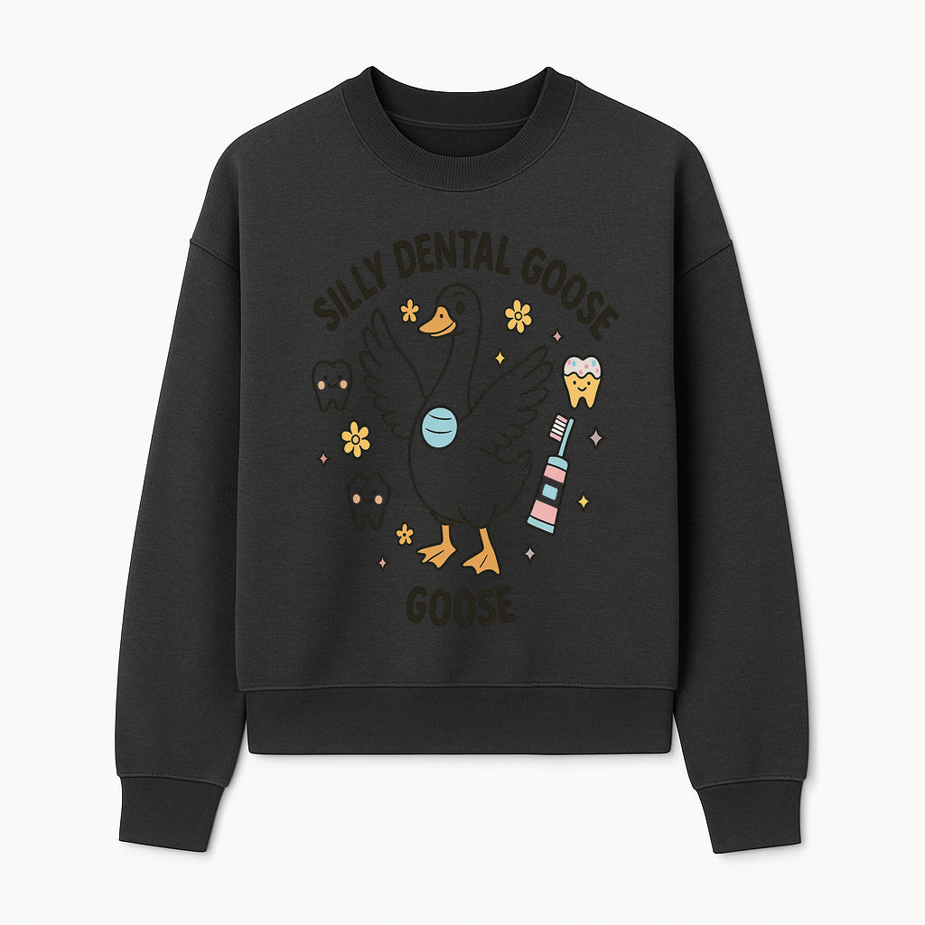 Silly Dental Goose Graphic Tee for Kids - Cute Toothbrush & Teeth Design, Fun Animal Apparel for Children's Dental Hygiene Awareness - Sweatshirt 1758250125718.jpg
