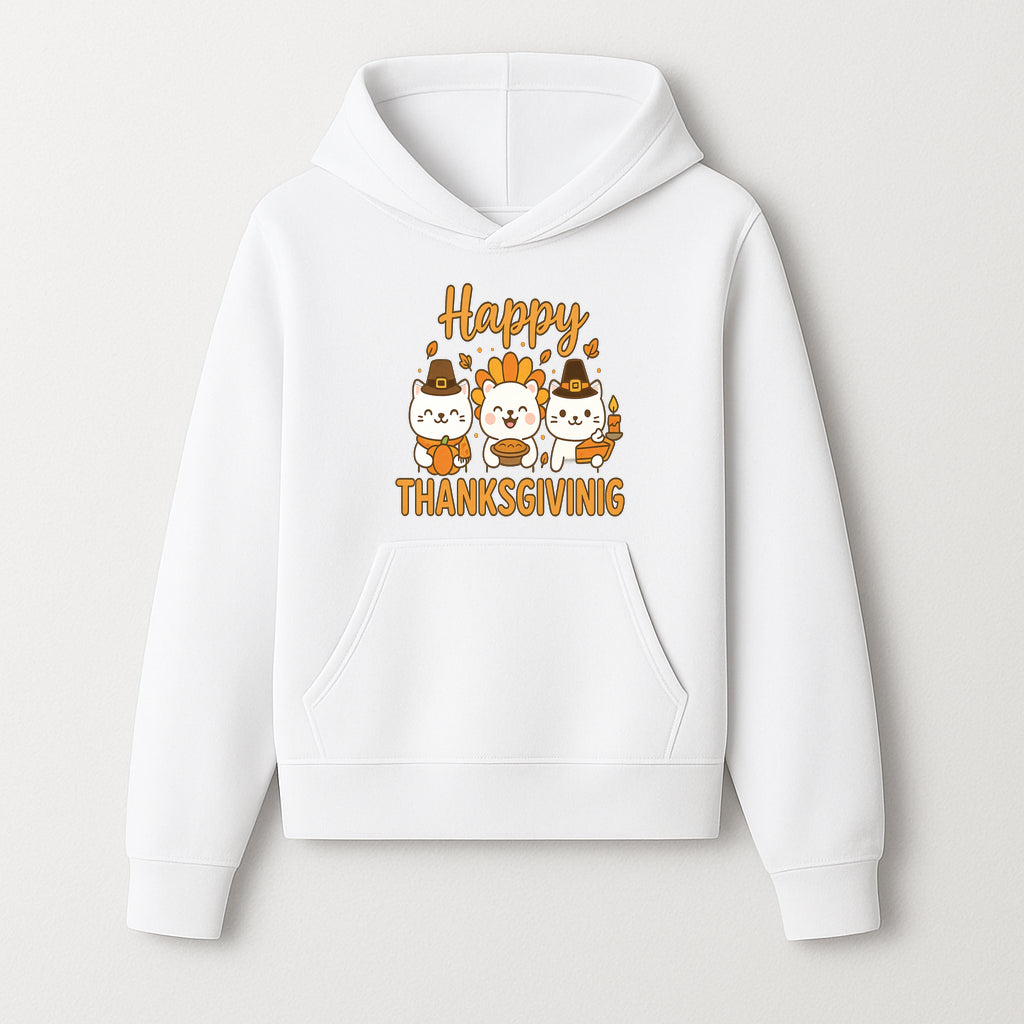 Cute Thanksgiving Cats Decor - Happy Thanksgiving Design with Kittens, Pumpkin, and Pie - Fall Holiday Art for Home Decor and Gifts - Hoodie 1758250125816.jpg