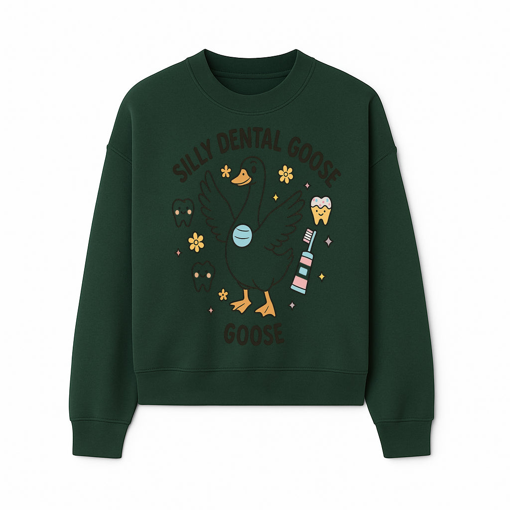 Silly Dental Goose Graphic Tee for Kids - Cute Toothbrush & Teeth Design, Fun Animal Apparel for Children's Dental Hygiene Awareness - Sweatshirt 1758250125865.jpg