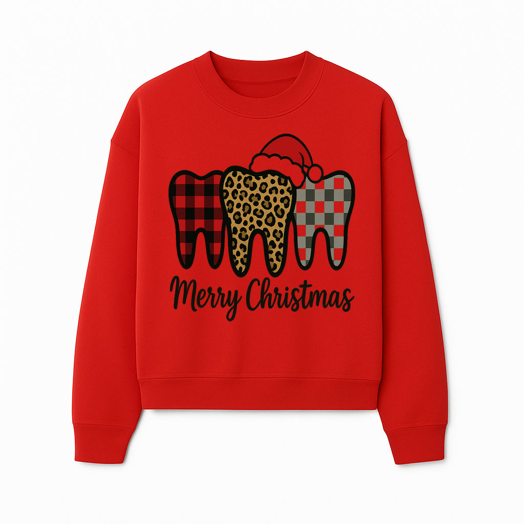 Merry Christmas Tooth Decor, Cute Dental Holiday Art, Christmas Plaid Teeth Design, Festive Dental Gifts for Dentists and Hygienists - Sweatshirt 1758250125907.jpg