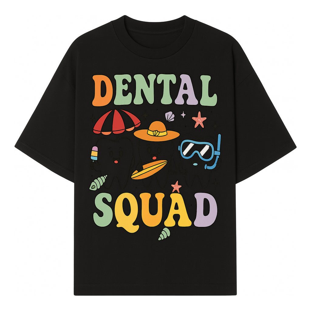 Dental Squad Beach Party T-Shirt, Cute Tooth Characters, Summer Fun, Kids Graphic Tee, Funny Dental Humor, Cartoon Design - T-shirt 1758250125926.jpg