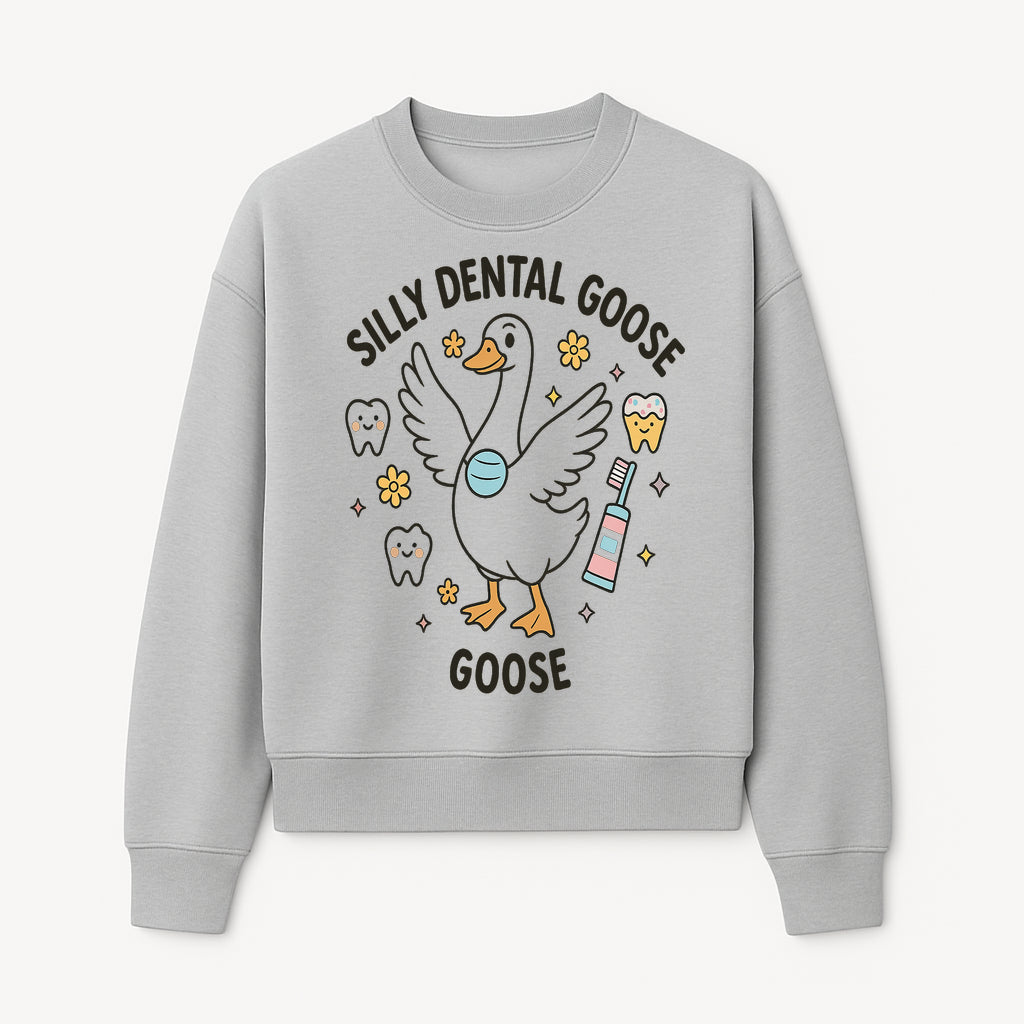 Silly Dental Goose Graphic Tee for Kids - Cute Toothbrush & Teeth Design, Fun Animal Apparel for Children's Dental Hygiene Awareness - Sweatshirt 1758250126015.jpg