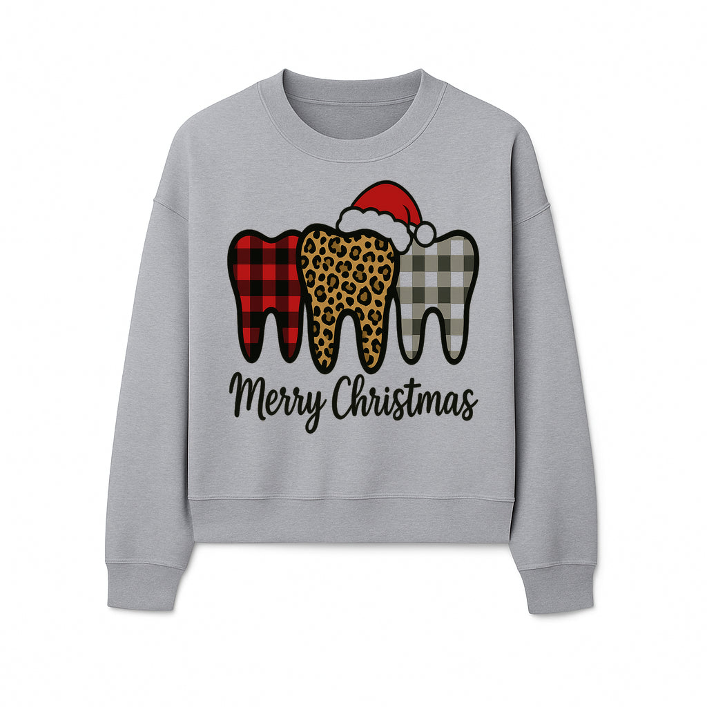 Merry Christmas Tooth Decor, Cute Dental Holiday Art, Christmas Plaid Teeth Design, Festive Dental Gifts for Dentists and Hygienists - Sweatshirt 1758250126050.jpg