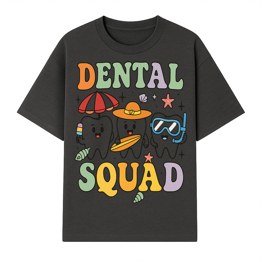 Dental Squad Beach Party T-Shirt, Cute Tooth Characters, Summer Fun, Kids Graphic Tee, Funny Dental Humor, Cartoon Design - T-shirt 1758250126072.jpg