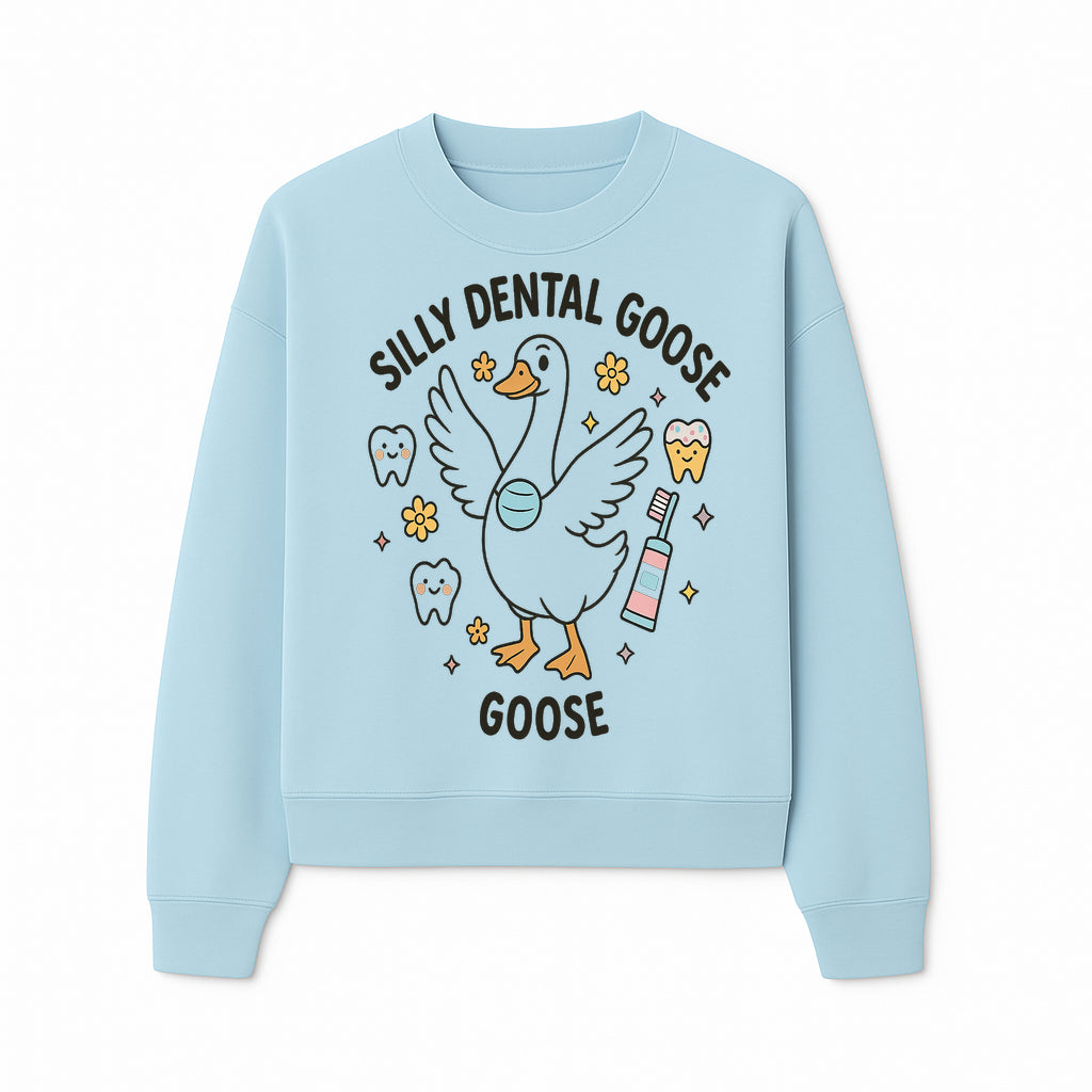 Silly Dental Goose Graphic Tee for Kids - Cute Toothbrush & Teeth Design, Fun Animal Apparel for Children's Dental Hygiene Awareness - Sweatshirt 1758250126140.jpg