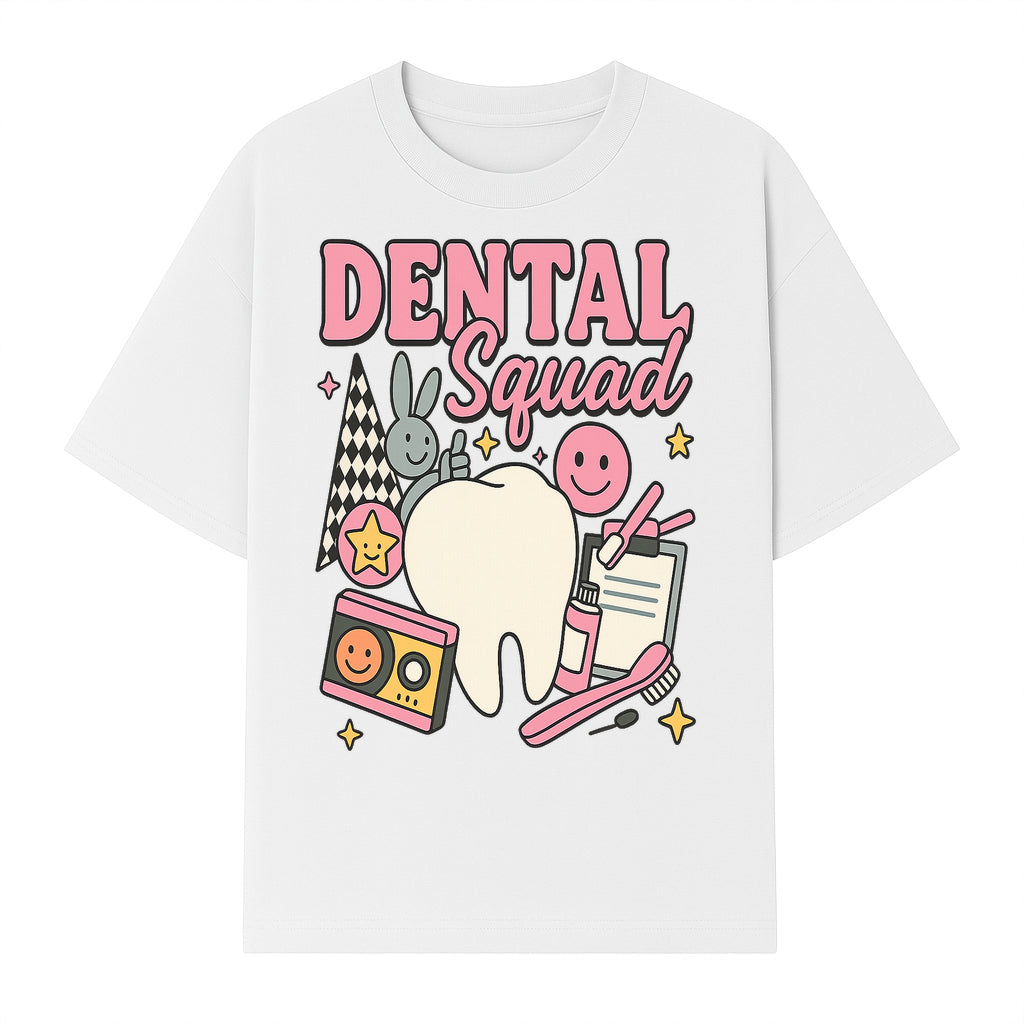 Dental Squad Fun Graphic Tee - Cute Tooth, Bunny, Smiley Faces, Kids' Dental Awareness Shirt, Tooth Fairy Theme - T-shirt 1758250126162.jpg