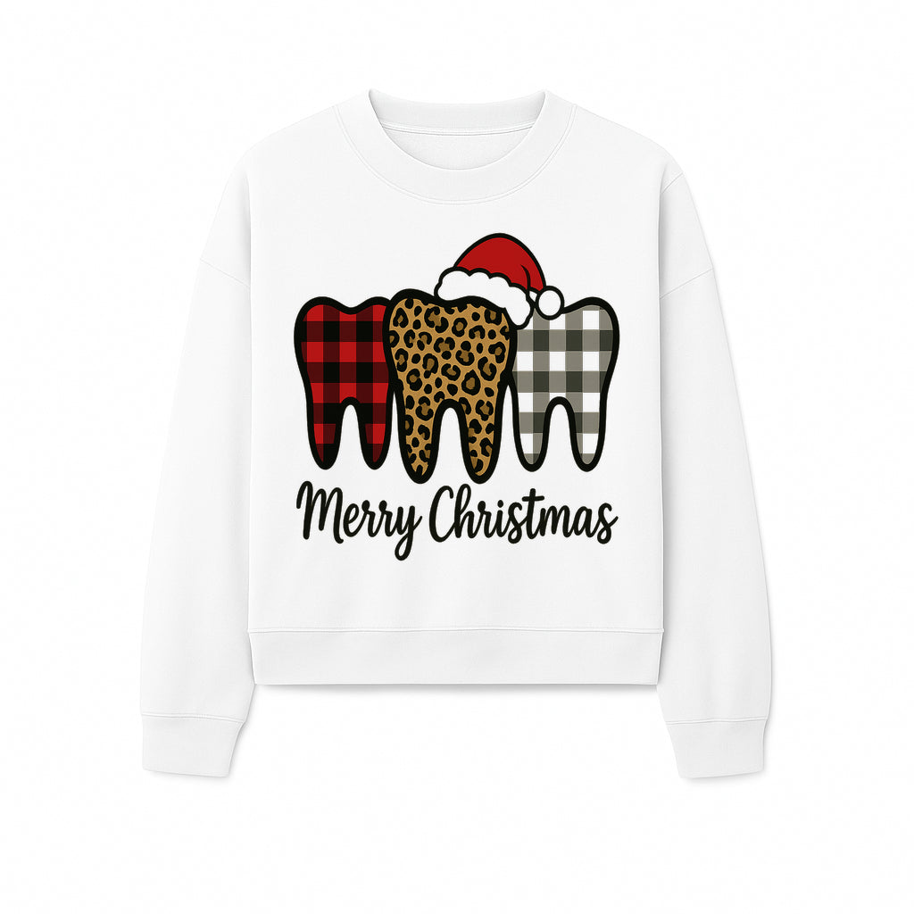 Merry Christmas Tooth Decor, Cute Dental Holiday Art, Christmas Plaid Teeth Design, Festive Dental Gifts for Dentists and Hygienists - Sweatshirt 1758250126203.jpg