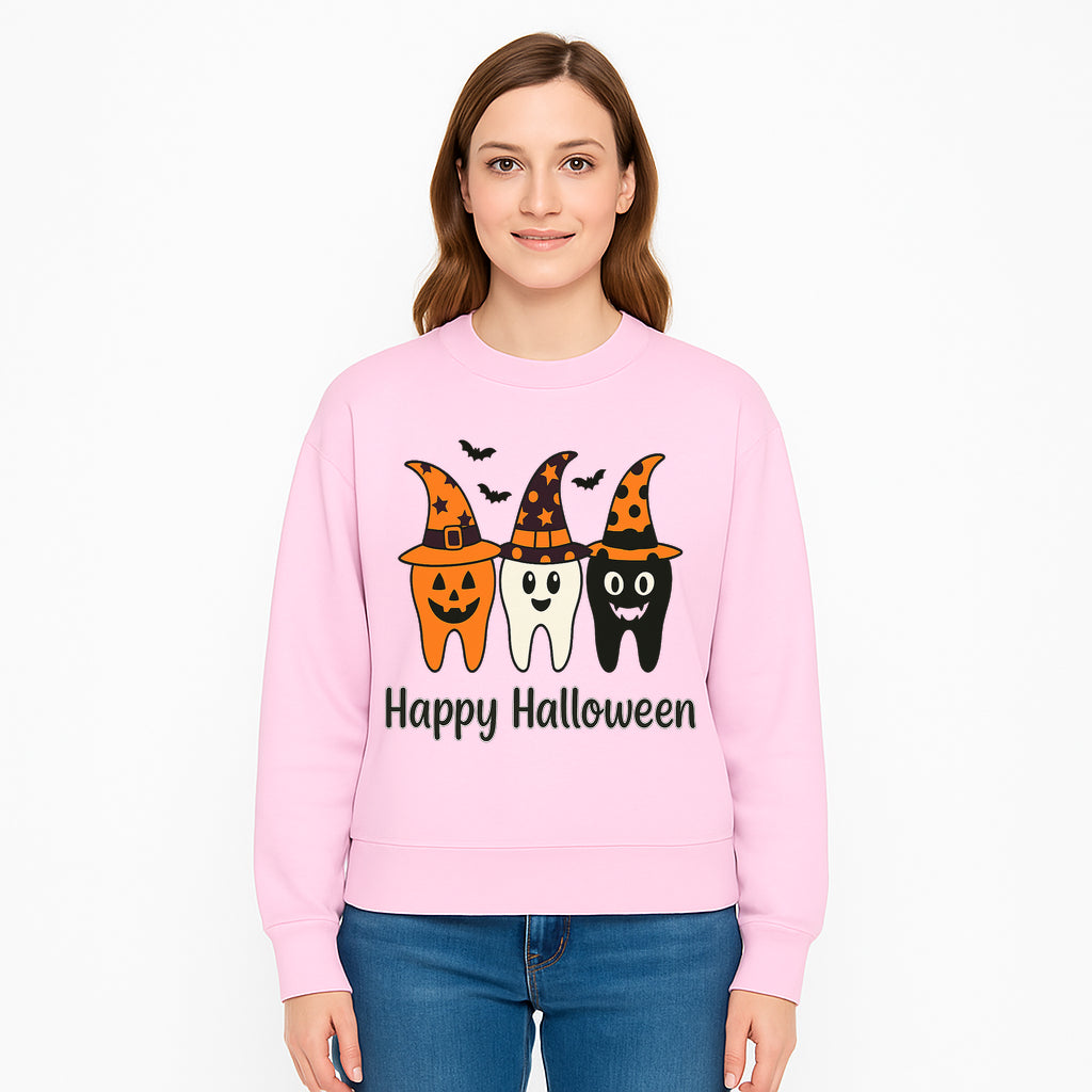 Happy Halloween Dental Art Print - Cute Candy Corn Teeth with Witch Hats - Halloween Decor for Kids' Rooms or Parties - Sweatshirt 1758250126240.jpg