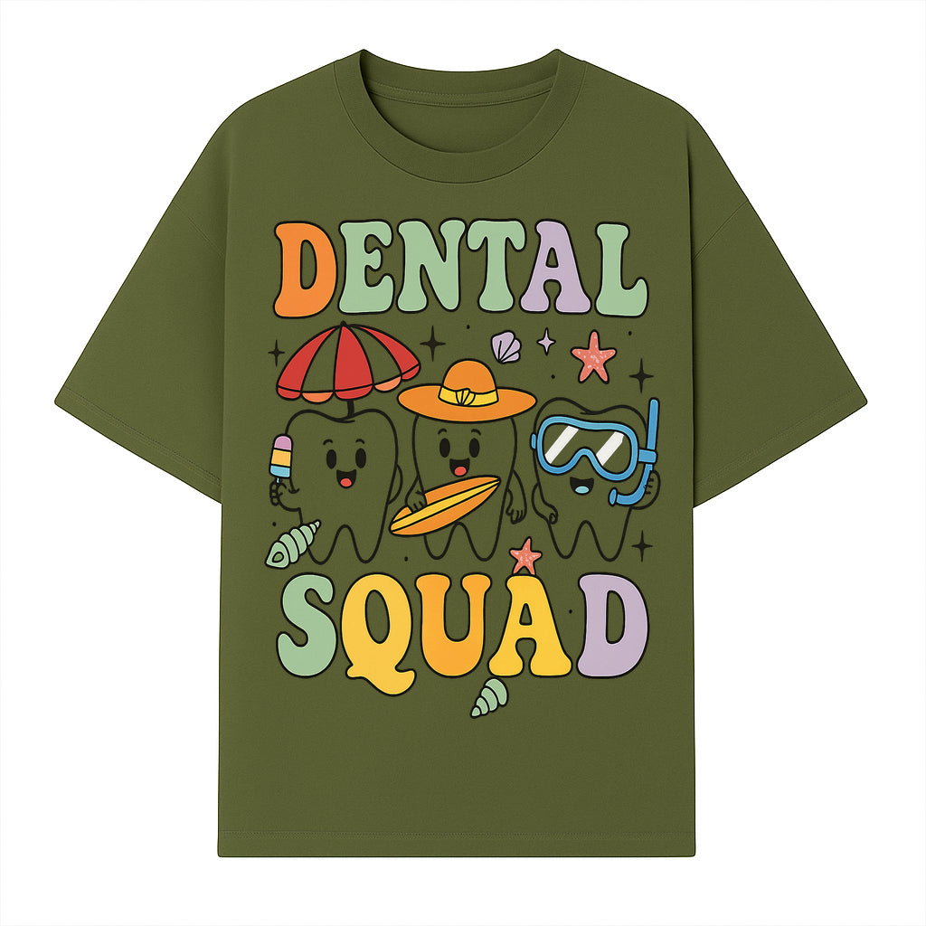 Dental Squad Beach Party T-Shirt, Cute Tooth Characters, Summer Fun, Kids Graphic Tee, Funny Dental Humor, Cartoon Design - T-shirt 1758250126259.jpg