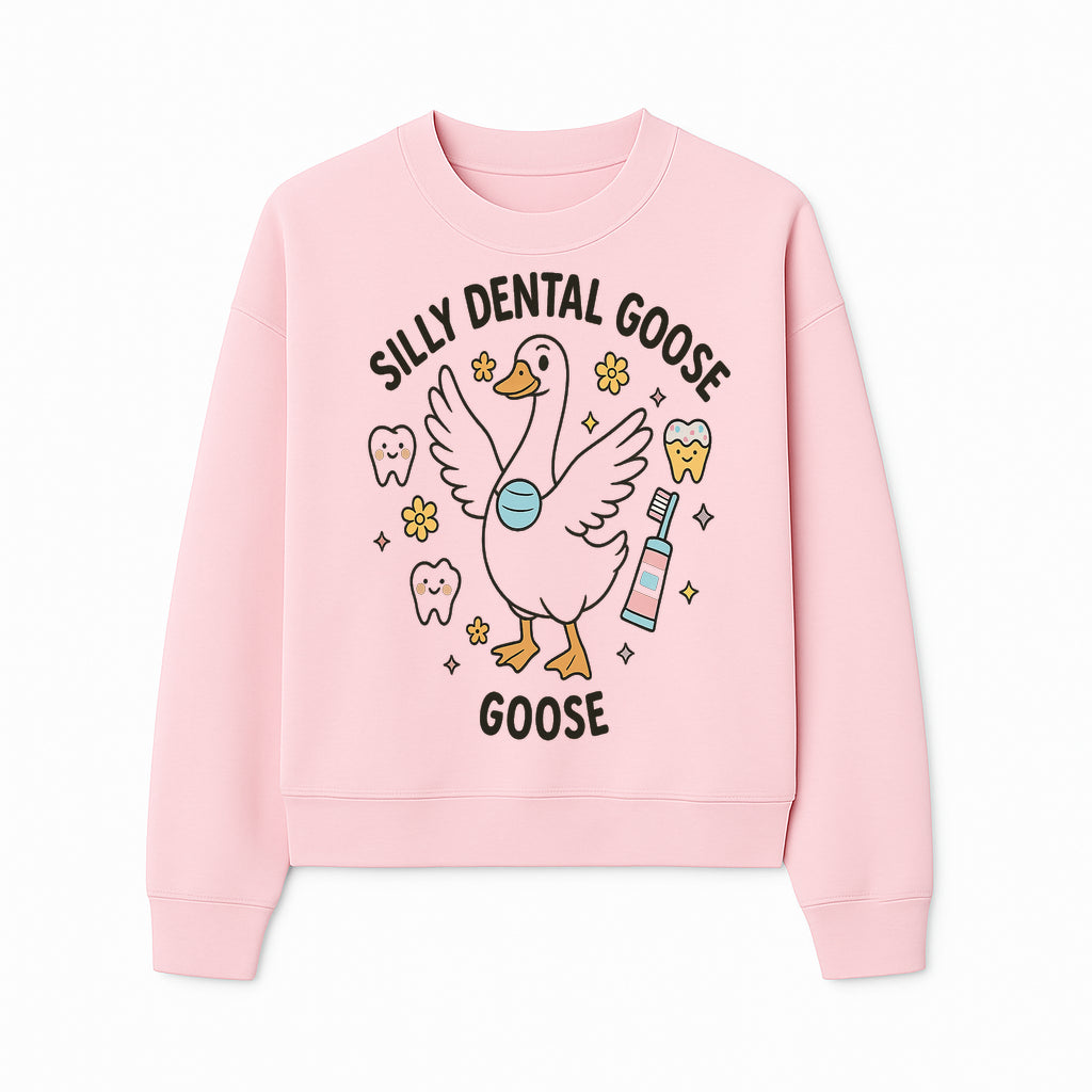 Silly Dental Goose Graphic Tee for Kids - Cute Toothbrush & Teeth Design, Fun Animal Apparel for Children's Dental Hygiene Awareness - Sweatshirt 1758250126281.jpg