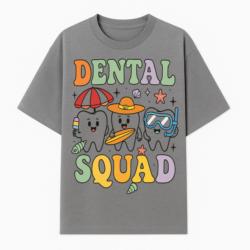Dental Squad Beach Party T-Shirt, Cute Tooth Characters, Summer Fun, Kids Graphic Tee, Funny Dental Humor, Cartoon Design - T-shirt 1758250126390.jpg