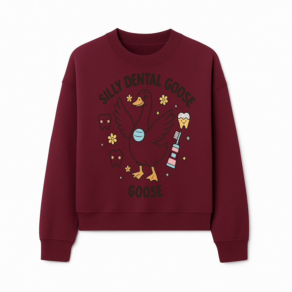 Silly Dental Goose Graphic Tee for Kids - Cute Toothbrush & Teeth Design, Fun Animal Apparel for Children's Dental Hygiene Awareness - Sweatshirt 1758250126454.jpg