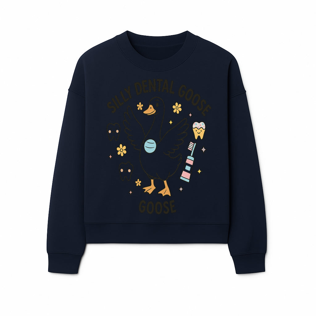Silly Dental Goose Graphic Tee for Kids - Cute Toothbrush & Teeth Design, Fun Animal Apparel for Children's Dental Hygiene Awareness - Sweatshirt 1758250126590.jpg