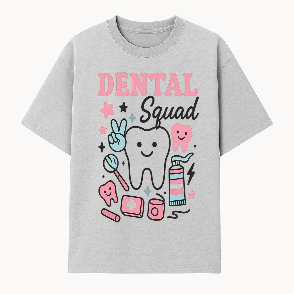 Dental Squad Neon Art Print | Cute Tooth Illustrations | Kids Dental Design | Dental Office Decor | Playful Tooth Brush Graphic - T-shirt 1758250126674.jpg