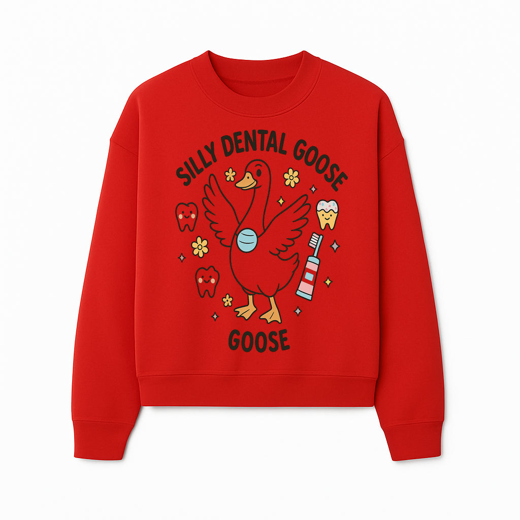 Silly Dental Goose Graphic Tee for Kids - Cute Toothbrush & Teeth Design, Fun Animal Apparel for Children's Dental Hygiene Awareness - Sweatshirt 1758250126758.jpg