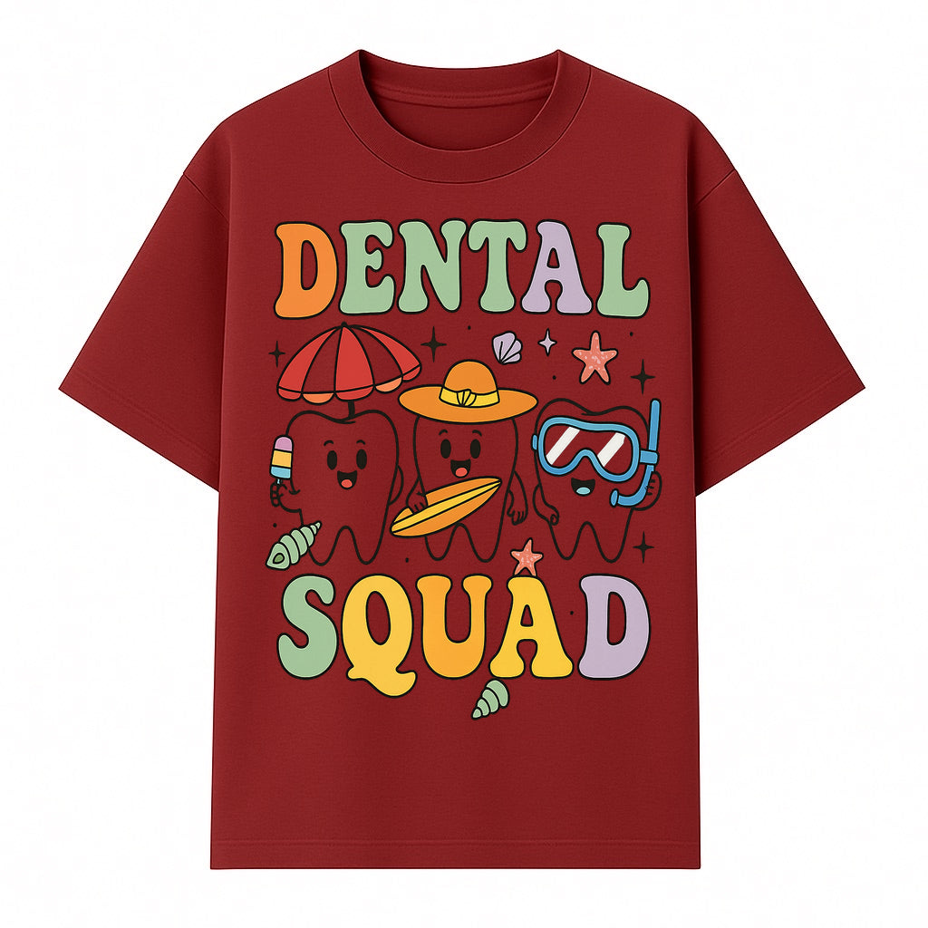 Dental Squad Beach Party T-Shirt, Cute Tooth Characters, Summer Fun, Kids Graphic Tee, Funny Dental Humor, Cartoon Design - T-shirt 1758250126778.jpg