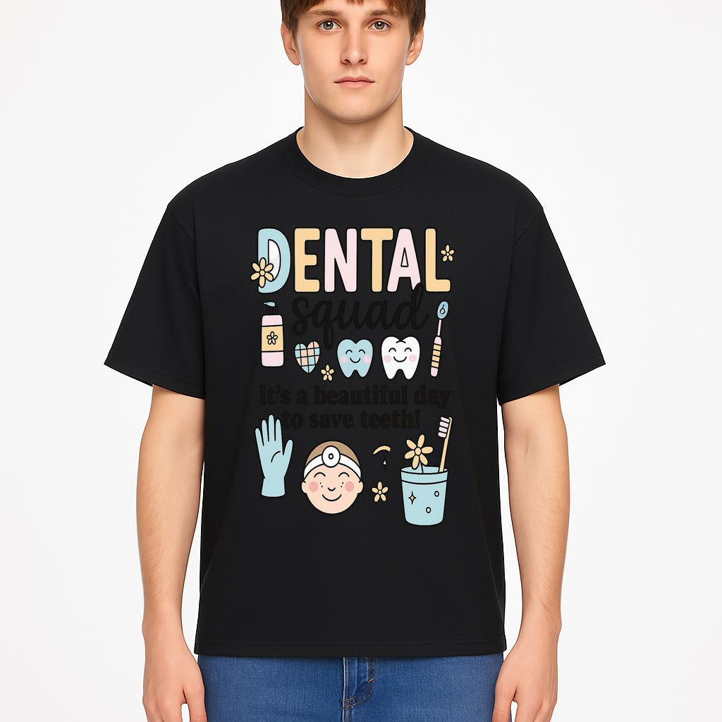 Dental Squad Fun Art Print - Cute Tooth & Dentist Design, Positive Dental Hygiene Quote for Kids' Room or Office Decor - T-shirt 1758250126780.jpg