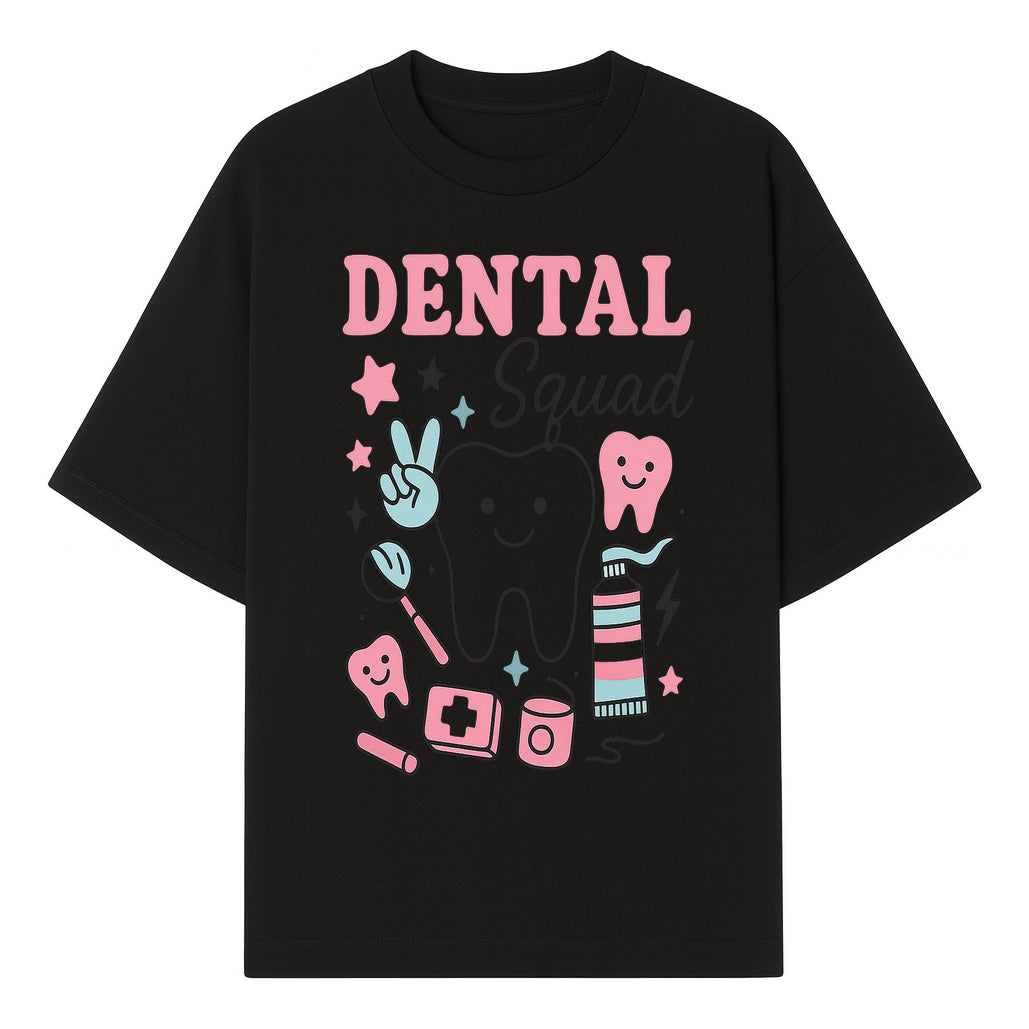 Dental Squad Neon Art Print | Cute Tooth Illustrations | Kids Dental Design | Dental Office Decor | Playful Tooth Brush Graphic - T-shirt 1758250126836.jpg