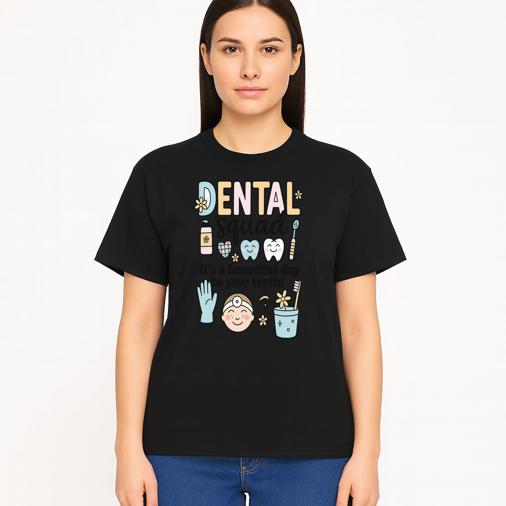 Dental Squad Fun Art Print - Cute Tooth & Dentist Design, Positive Dental Hygiene Quote for Kids' Room or Office Decor - T-shirt 1758250126922.jpg