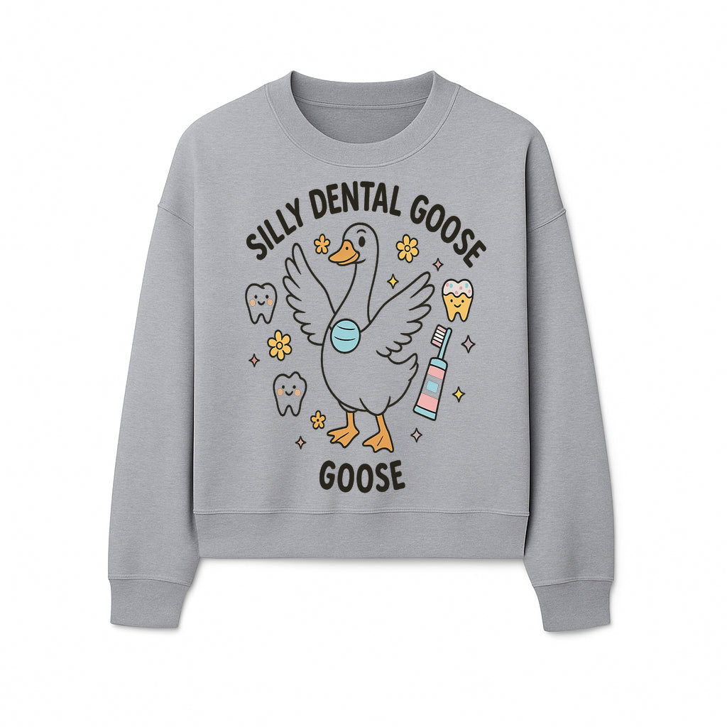 Silly Dental Goose Graphic Tee for Kids - Cute Toothbrush & Teeth Design, Fun Animal Apparel for Children's Dental Hygiene Awareness - Sweatshirt 1758250126930.jpg