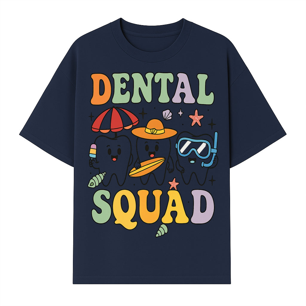 Dental Squad Beach Party T-Shirt, Cute Tooth Characters, Summer Fun, Kids Graphic Tee, Funny Dental Humor, Cartoon Design - T-shirt 1758250126932.jpg