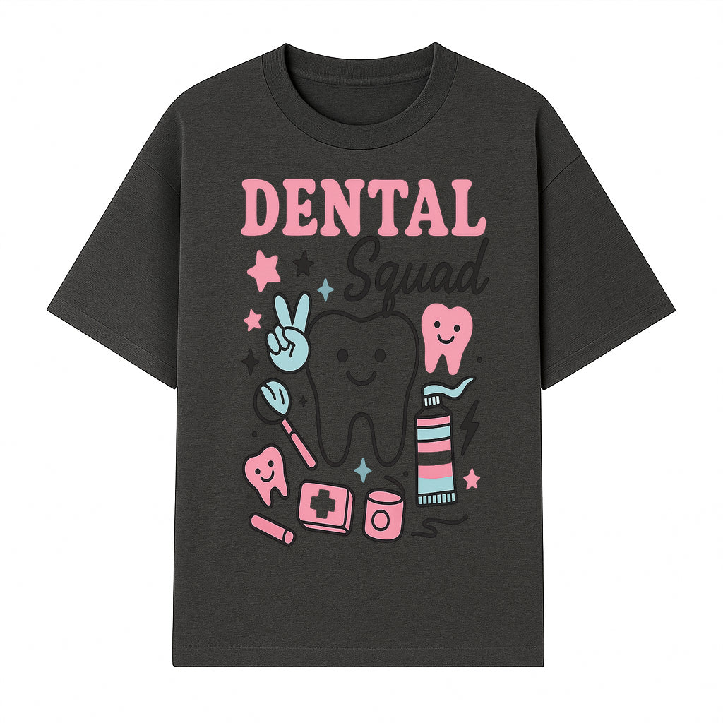 Dental Squad Neon Art Print | Cute Tooth Illustrations | Kids Dental Design | Dental Office Decor | Playful Tooth Brush Graphic - T-shirt 1758250126983.jpg
