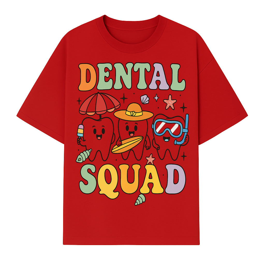 Dental Squad Beach Party T-Shirt, Cute Tooth Characters, Summer Fun, Kids Graphic Tee, Funny Dental Humor, Cartoon Design - T-shirt 1758250127059.jpg