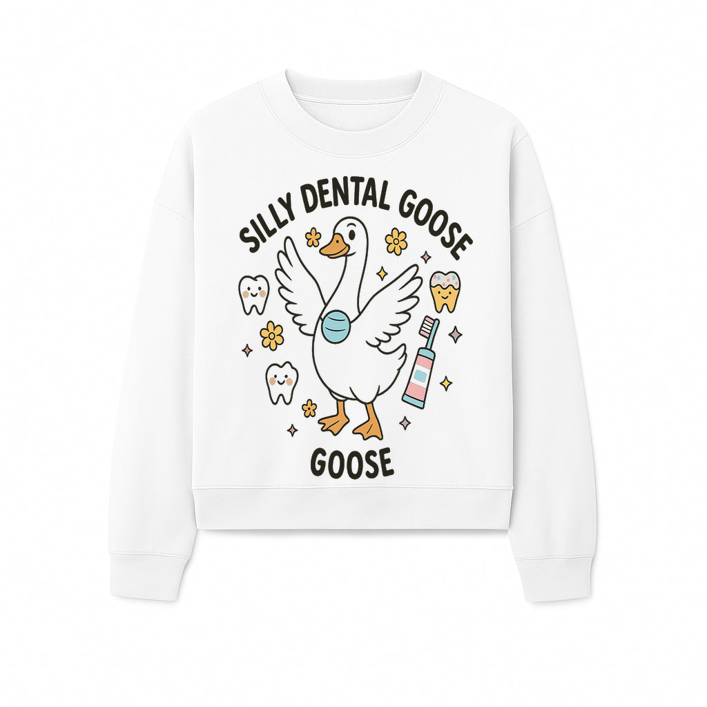 Silly Dental Goose Graphic Tee for Kids - Cute Toothbrush & Teeth Design, Fun Animal Apparel for Children's Dental Hygiene Awareness - Sweatshirt 1758250127106.jpg