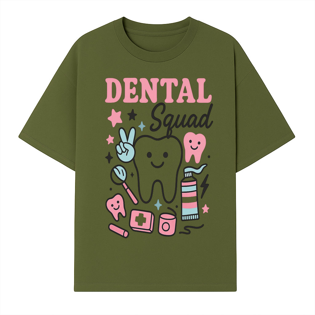 Dental Squad Neon Art Print | Cute Tooth Illustrations | Kids Dental Design | Dental Office Decor | Playful Tooth Brush Graphic - T-shirt 1758250127124.jpg