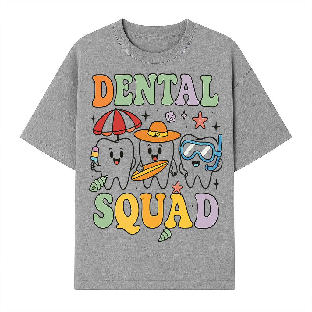 Dental Squad Beach Party T-Shirt, Cute Tooth Characters, Summer Fun, Kids Graphic Tee, Funny Dental Humor, Cartoon Design - T-shirt 1758250127220.jpg