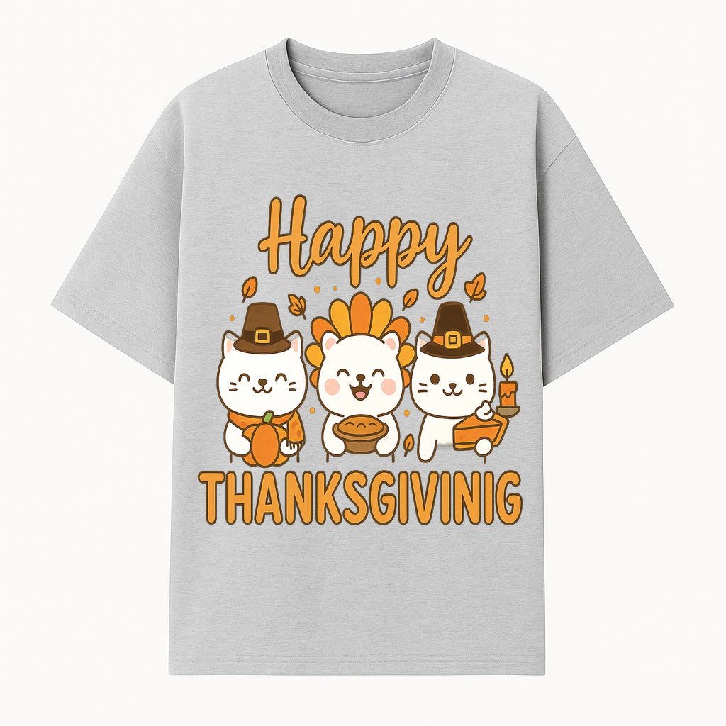 Cute Thanksgiving Cats Decor - Happy Thanksgiving Design with Kittens, Pumpkin, and Pie - Fall Holiday Art for Home Decor and Gifts - T-shirt 1758250127276.jpg