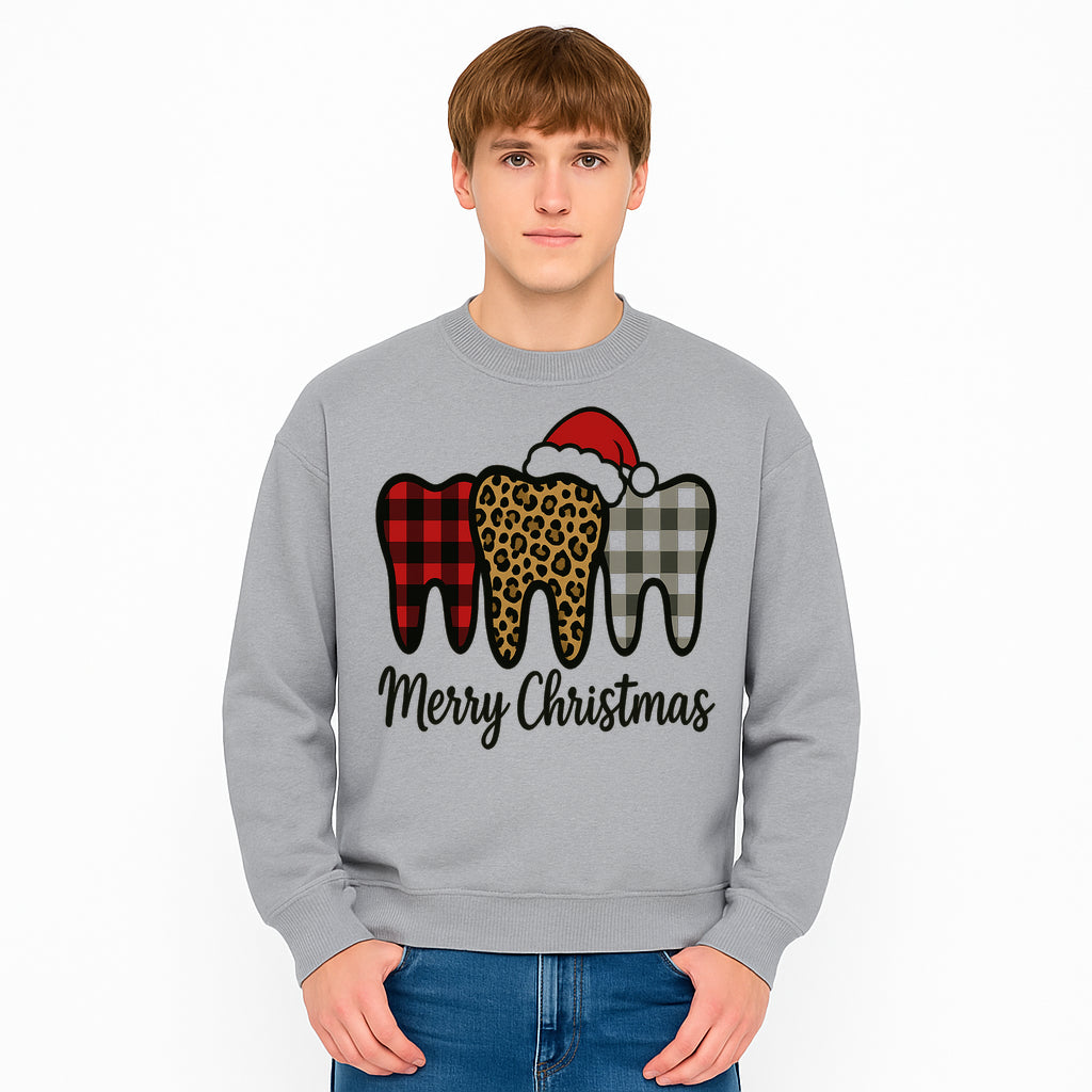 Merry Christmas Tooth Decor, Cute Dental Holiday Art, Christmas Plaid Teeth Design, Festive Dental Gifts for Dentists and Hygienists - Sweatshirt 1758250127327.jpg