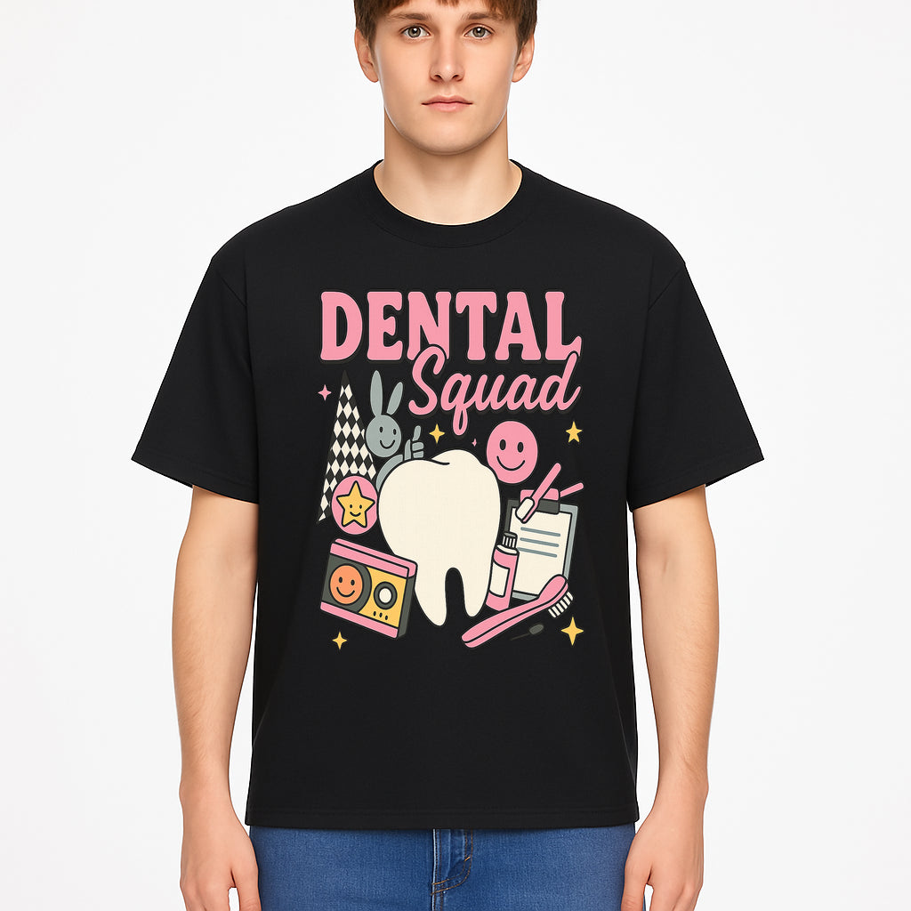 Dental Squad Fun Graphic Tee - Cute Tooth, Bunny, Smiley Faces, Kids' Dental Awareness Shirt, Tooth Fairy Theme - T-shirt 1758250127339.jpg
