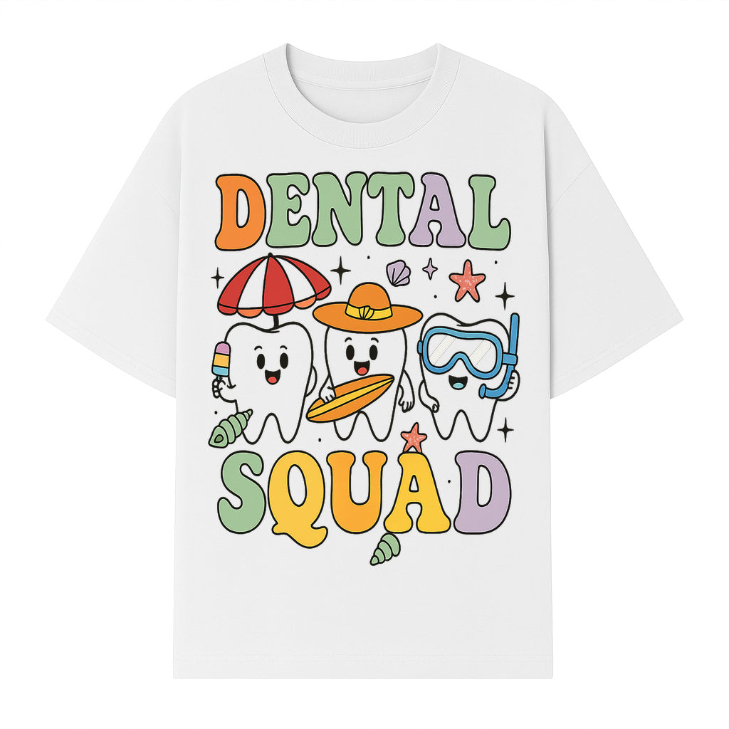 Dental Squad Beach Party T-Shirt, Cute Tooth Characters, Summer Fun, Kids Graphic Tee, Funny Dental Humor, Cartoon Design - T-shirt 1758250127371.jpg