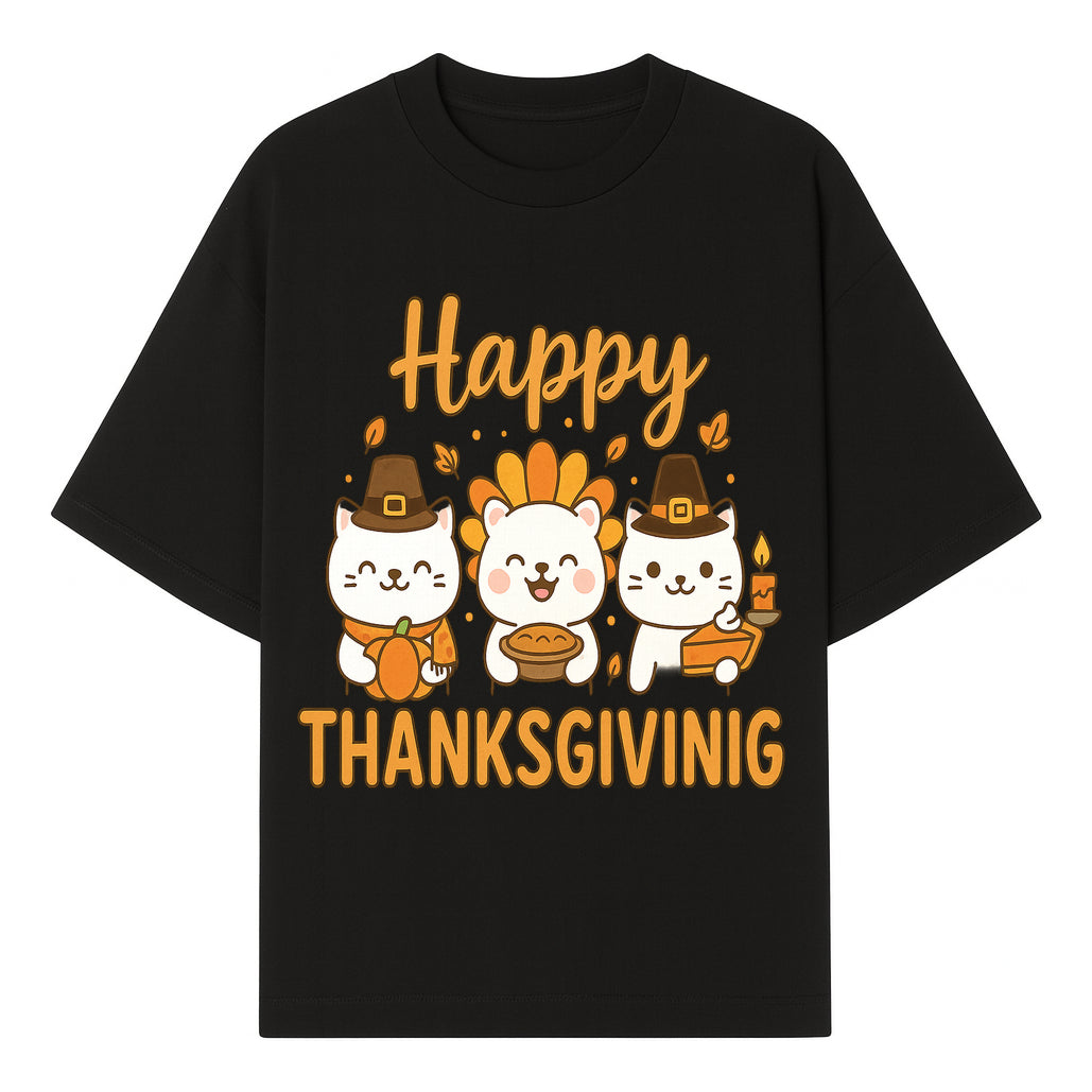 Cute Thanksgiving Cats Decor - Happy Thanksgiving Design with Kittens, Pumpkin, and Pie - Fall Holiday Art for Home Decor and Gifts - T-shirt 1758250127422.jpg