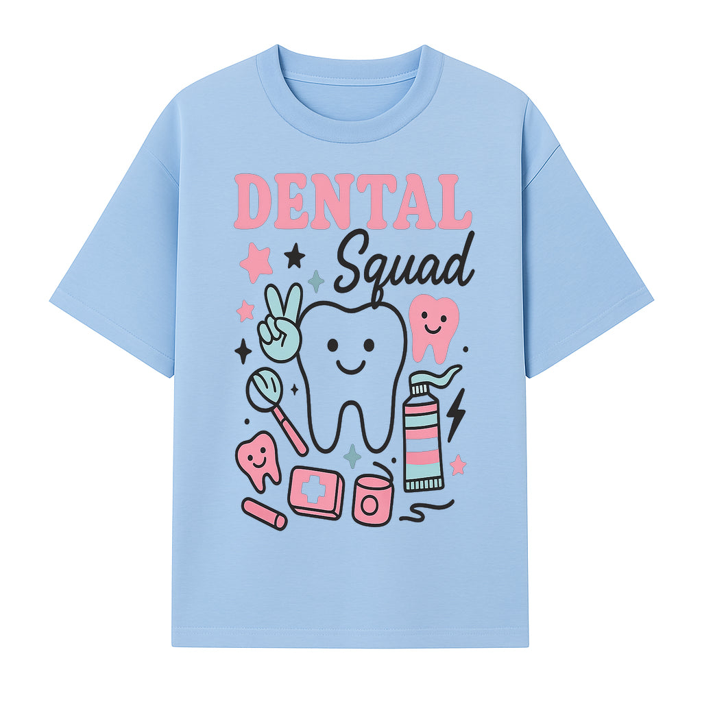 Dental Squad Neon Art Print | Cute Tooth Illustrations | Kids Dental Design | Dental Office Decor | Playful Tooth Brush Graphic - T-shirt 1758250127470.jpg