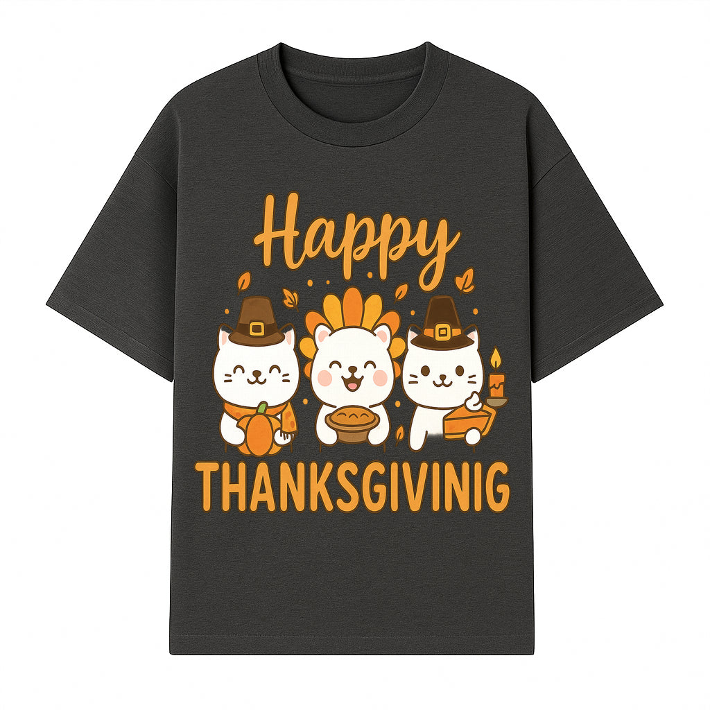 Cute Thanksgiving Cats Decor - Happy Thanksgiving Design with Kittens, Pumpkin, and Pie - Fall Holiday Art for Home Decor and Gifts - T-shirt 1758250127557.jpg