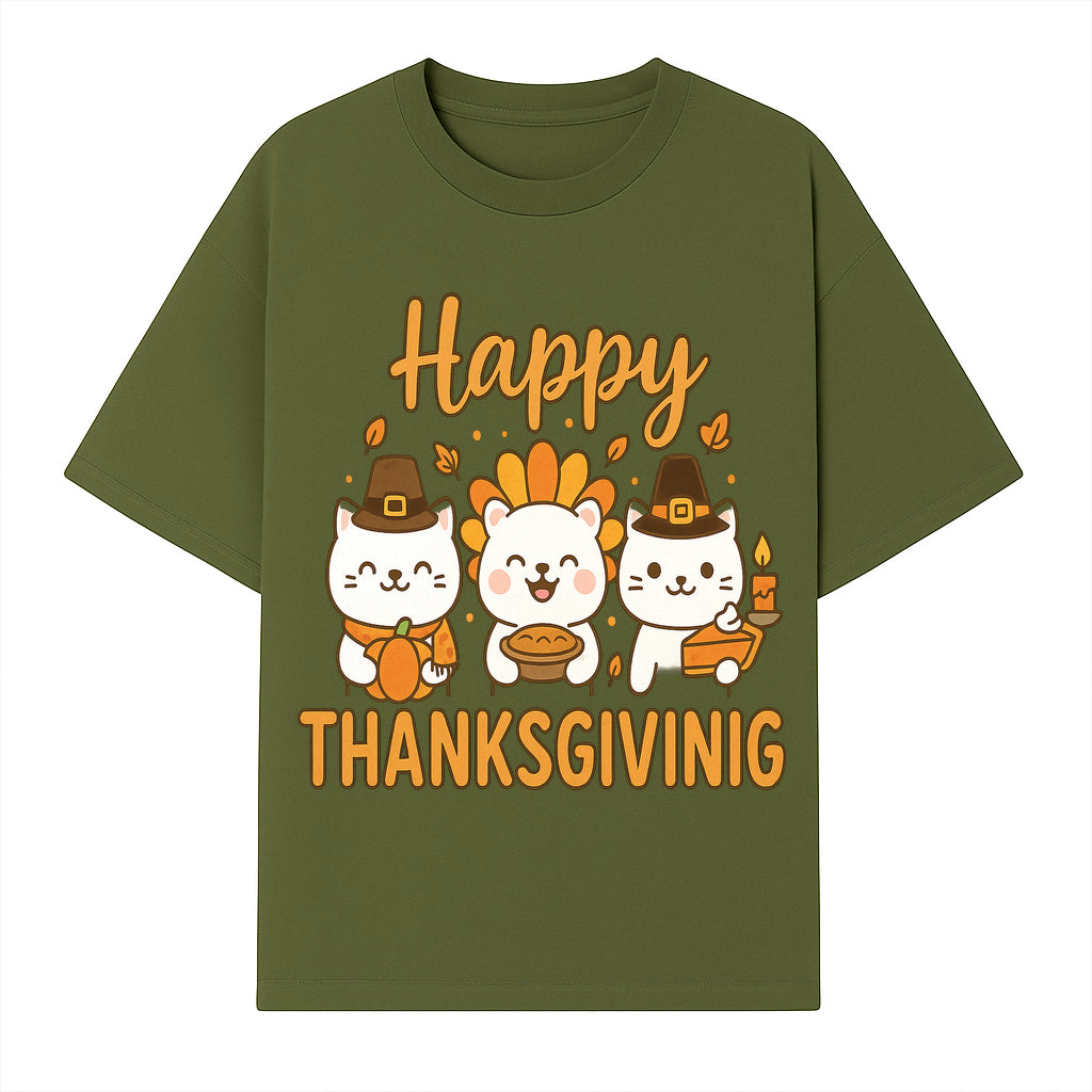Cute Thanksgiving Cats Decor - Happy Thanksgiving Design with Kittens, Pumpkin, and Pie - Fall Holiday Art for Home Decor and Gifts - T-shirt 1758250127715.jpg
