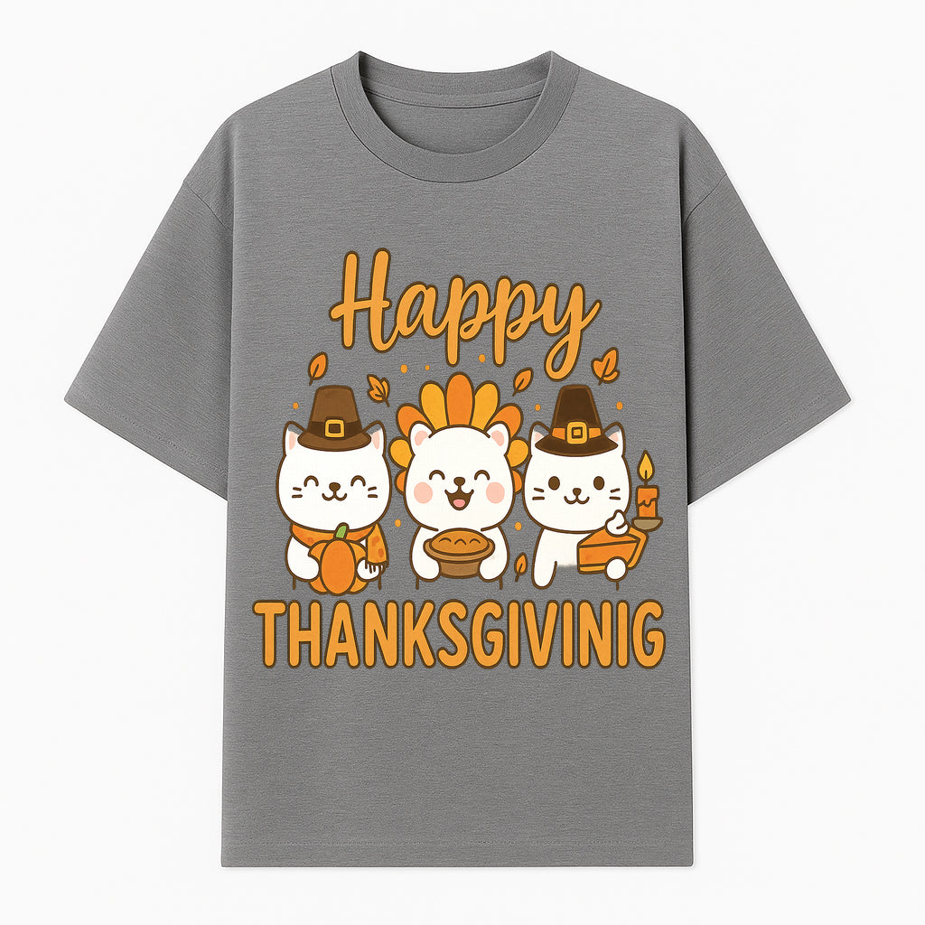 Cute Thanksgiving Cats Decor - Happy Thanksgiving Design with Kittens, Pumpkin, and Pie - Fall Holiday Art for Home Decor and Gifts - T-shirt 1758250127877.jpg
