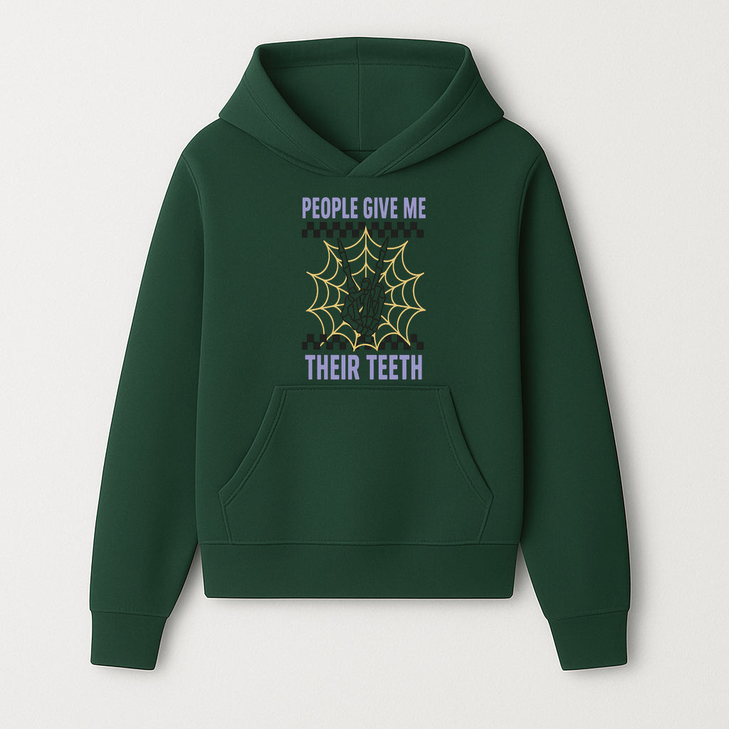 Spooky Skeleton Hand Art Print - 'People Give Me Their Teeth' Gothic Decor, Halloween Wall Art, Unique Gift Idea - Hoodie 1758250127881.jpg