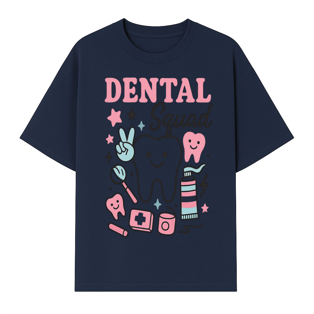 Dental Squad Neon Art Print | Cute Tooth Illustrations | Kids Dental Design | Dental Office Decor | Playful Tooth Brush Graphic - T-shirt 1758250127931.jpg