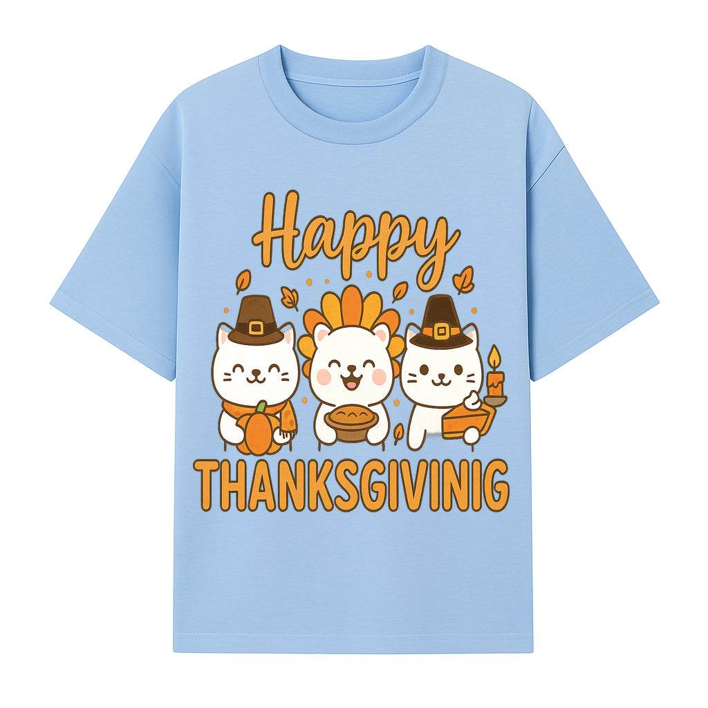Cute Thanksgiving Cats Decor - Happy Thanksgiving Design with Kittens, Pumpkin, and Pie - Fall Holiday Art for Home Decor and Gifts - T-shirt 1758250128020.jpg